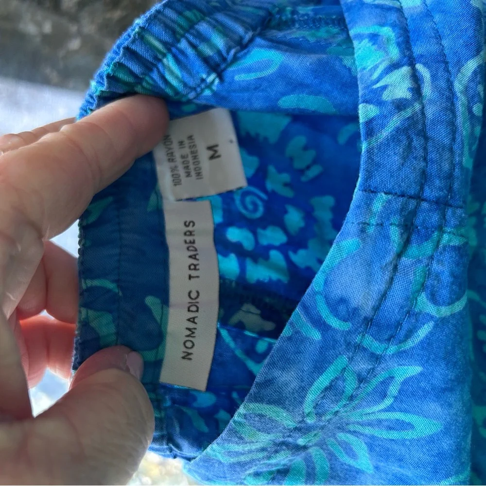 Nomadic Traders A Line Batik Floral Tropical Midi Skirt. Vacation. Beach. EUC